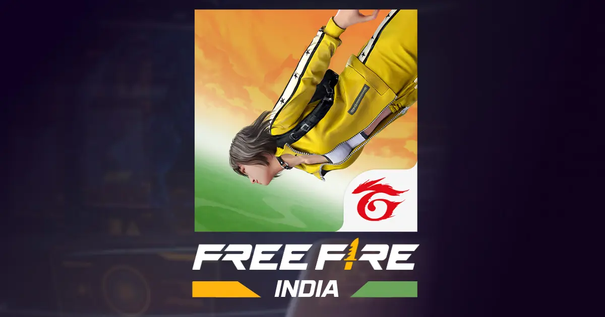 A character in a yellow outfit is seen in the backdrop of the Indian flag, with the logo of Free Fire India displayed prominently.