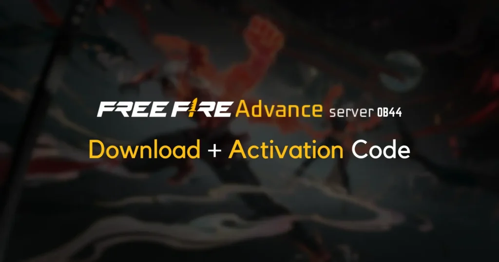 Dark blur background with Free Fire advanced server and download + activation code text