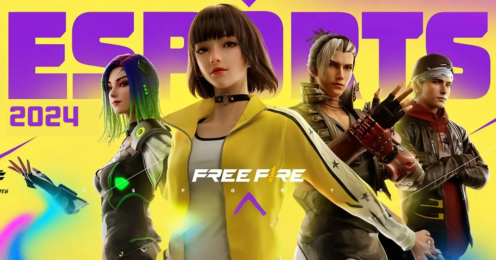 Futuristic Free Fire characters in vibrant eSports promo