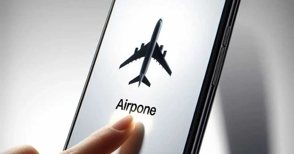 Hand holding smartphone with ‘Airplane Mode’logo