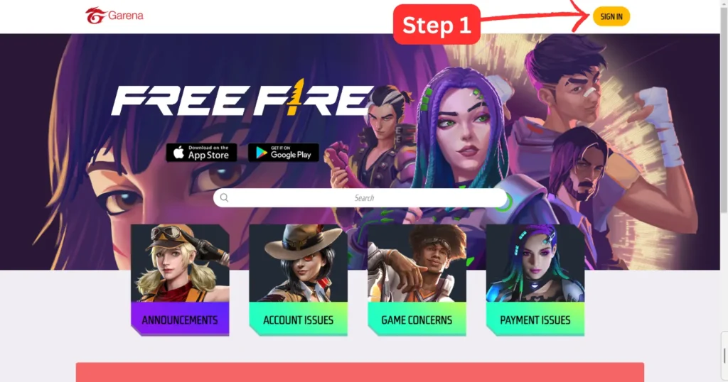free fire ban appeal official website home page screenshot