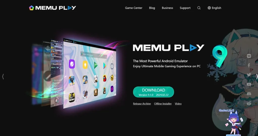Memu Player Emulator Website home page screenshot
