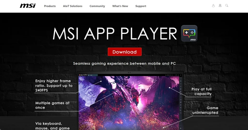 MSI Emulator Website home page screenshot