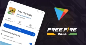 Free Fire India app showing page, highlighting the launch of the game in India.